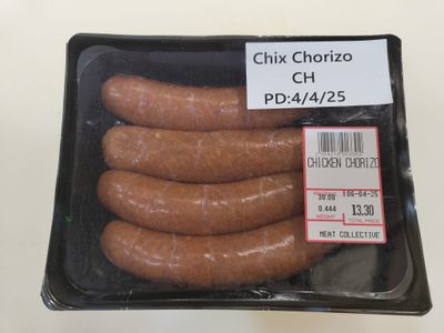 CHICKEN CHORIZO SAUSAGE - $3.00 PER 100 GMS