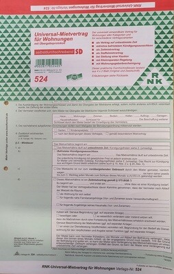 Universal-Mietvertrag für Wohnungen mit Übergabeprotokoll - SD, 4 x 2 Blatt