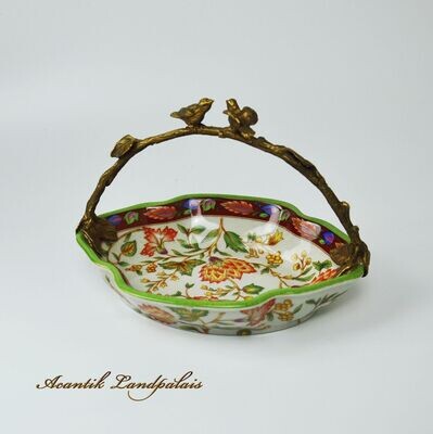 Servierschale Vögel Blätter Messing Keramik Premium Edel Luxus Antik Blumen Ornament