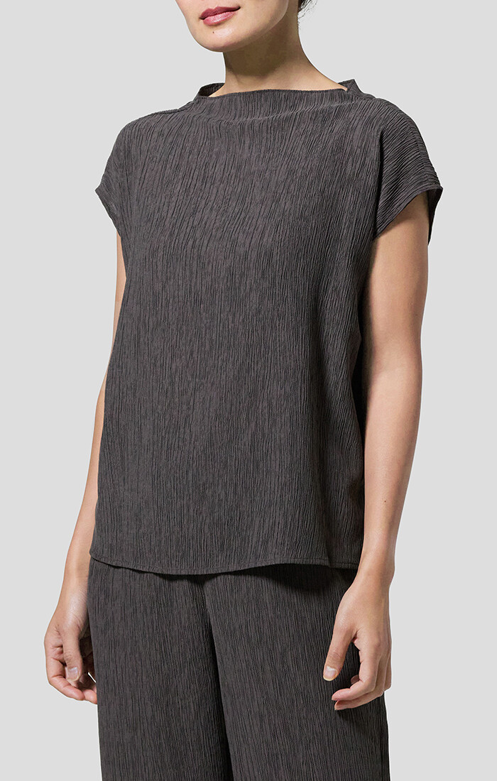 Eileen Fisher Woven Plisse Mock Neck 