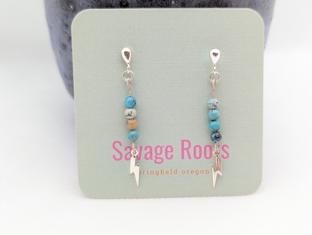 Savage Roots Prado Earrings in Turquoise & Sterling Silver (Lightning Bolts)