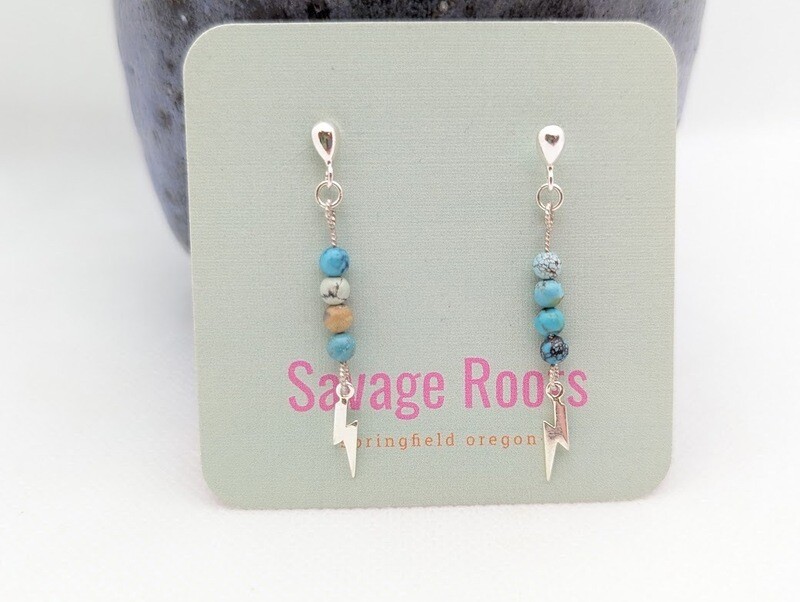 Savage Roots Prado Earrings in Turquoise & Sterling Silver (Lightning Bolts)