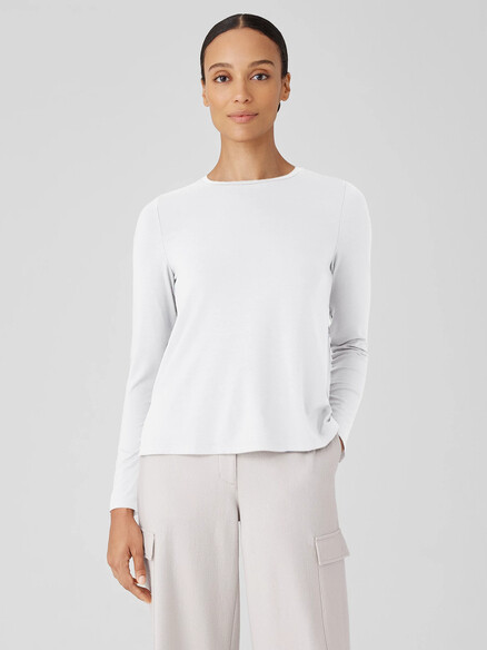 Eileen Fisher Stretch Jersey Knit Crew Neck Long Sleeve Top in White