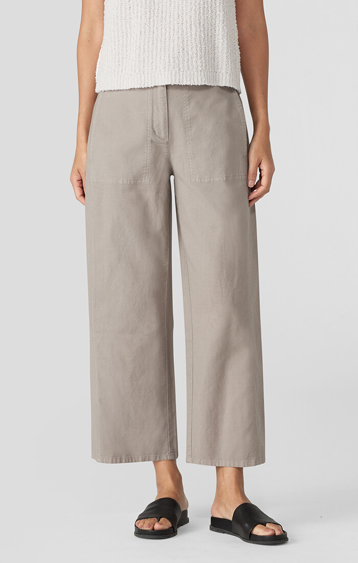 Eileen Fisher Organic Cotton Hemp Stretch Wide Ankle Pant in Briar