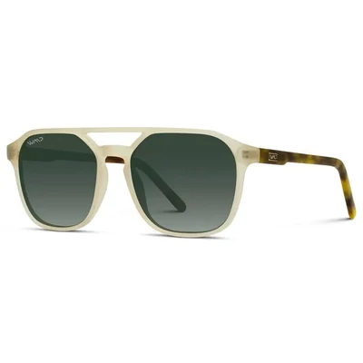WMP Eyewear Hunter Polarized Double Bridge Rectangular Sunglasses in Rustic Tortoise/Smoke Green Lens