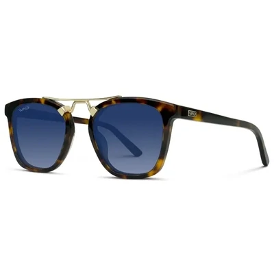 WMP Eyewear Demi Square Metal Bridge Oversized Sunglasses in Whiskey Brown/Blue Gradient Lens