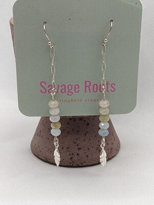 Savage Roots Dakota Bead & Feather Earrings in Morganite & Sterling Silver