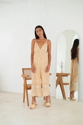 The Fox and The Mermaid Aaliyah Rayon Voile Jumpsuit in Citrine