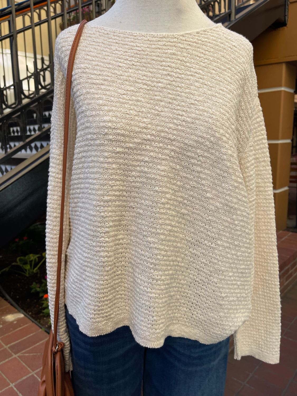 Avalin V-Neck Scramble Stitch Sweater - Cream main image 1