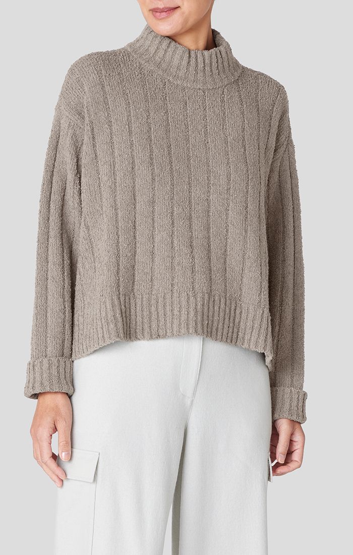 Eileen Fisher Cotton Fluff Rib Turtleneck Sweater in Dove