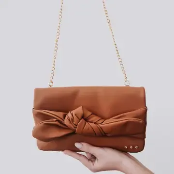 Pretty Simple Billie Bow Clutch Crossbody Bag in Brown