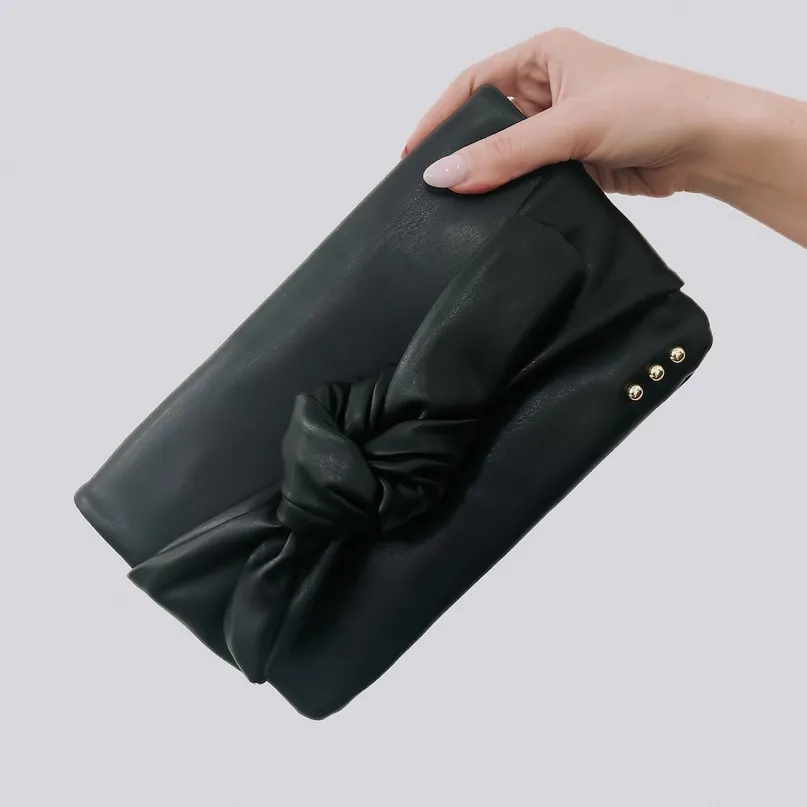 Pretty Simple Billie Bow Clutch Crossbody Bag in Black