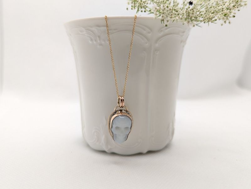 Savage Roots Knox Carved Skully Necklace in Opalite