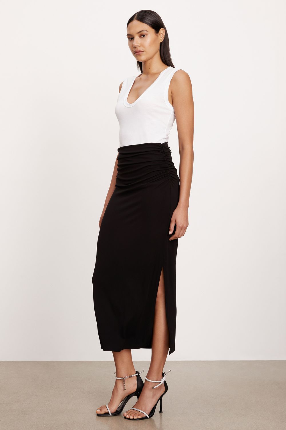 Velvet Hilton Matte Jersey Midi Skirt in Black