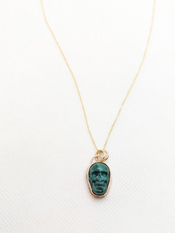 Savage Roots Knox Carved Skully Pendant in Malachite
