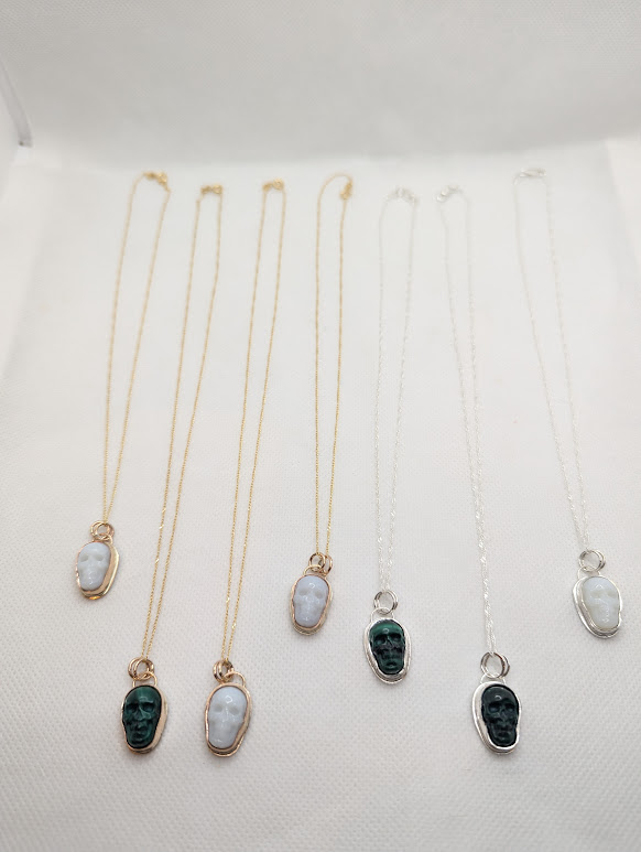 Savage Roots Knox Carved Skully Pendant in Malachite