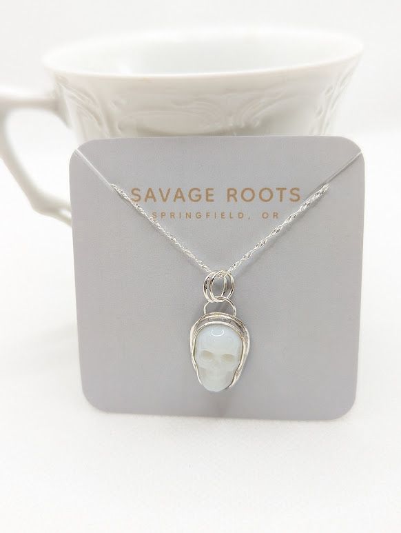 Savage Roots Maeve Carved Skully in Opalite & Sterling Silver