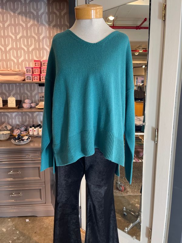 Eileen Fisher Cotton + Recycled Cashmere V Neck Sweater in Evergreen