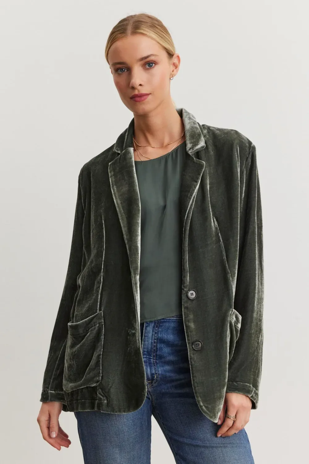 Velvet Kyla Silk Velvet Blazer in Marsh