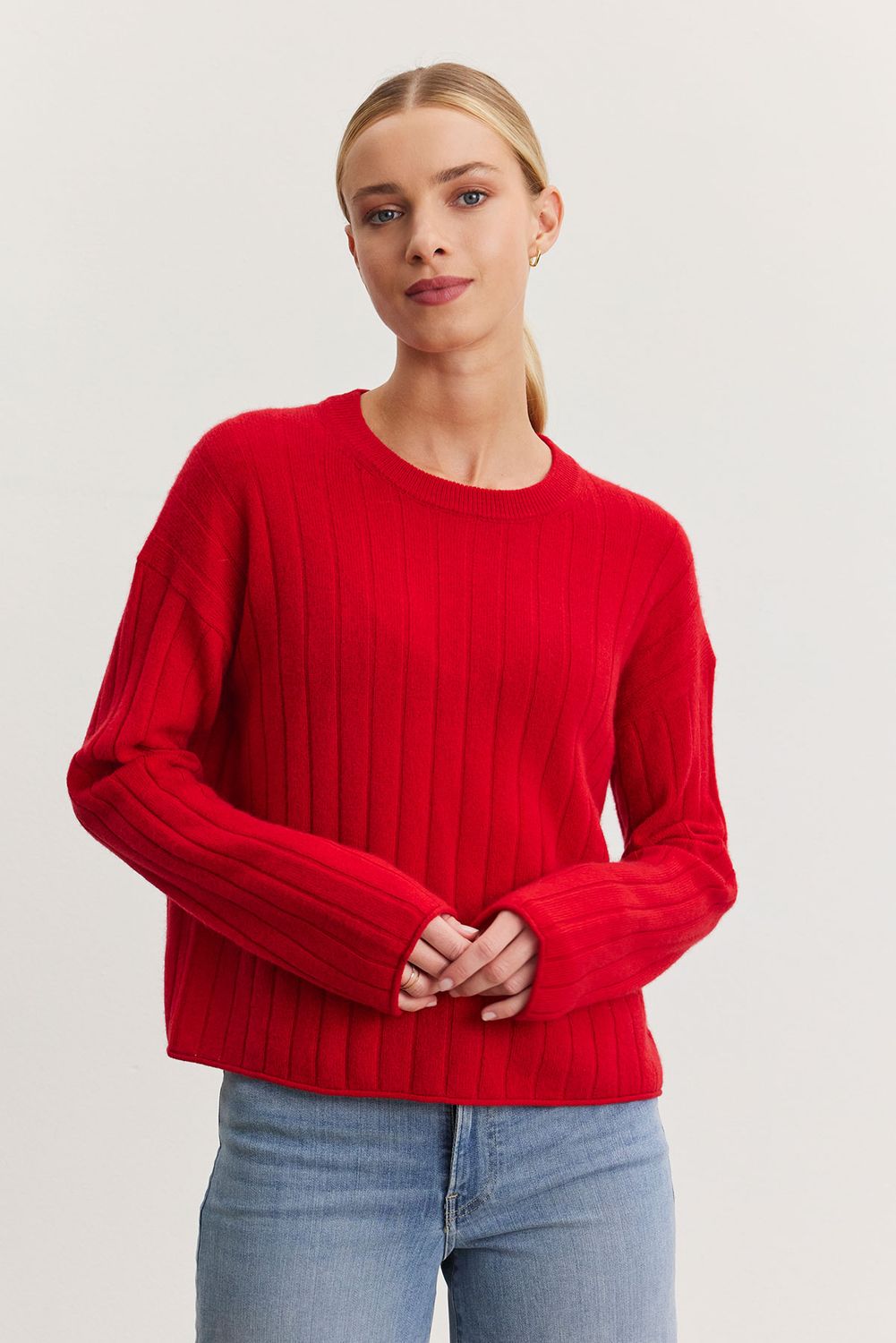 Velvet Monica Cashmere Crewneck Sweater in Red