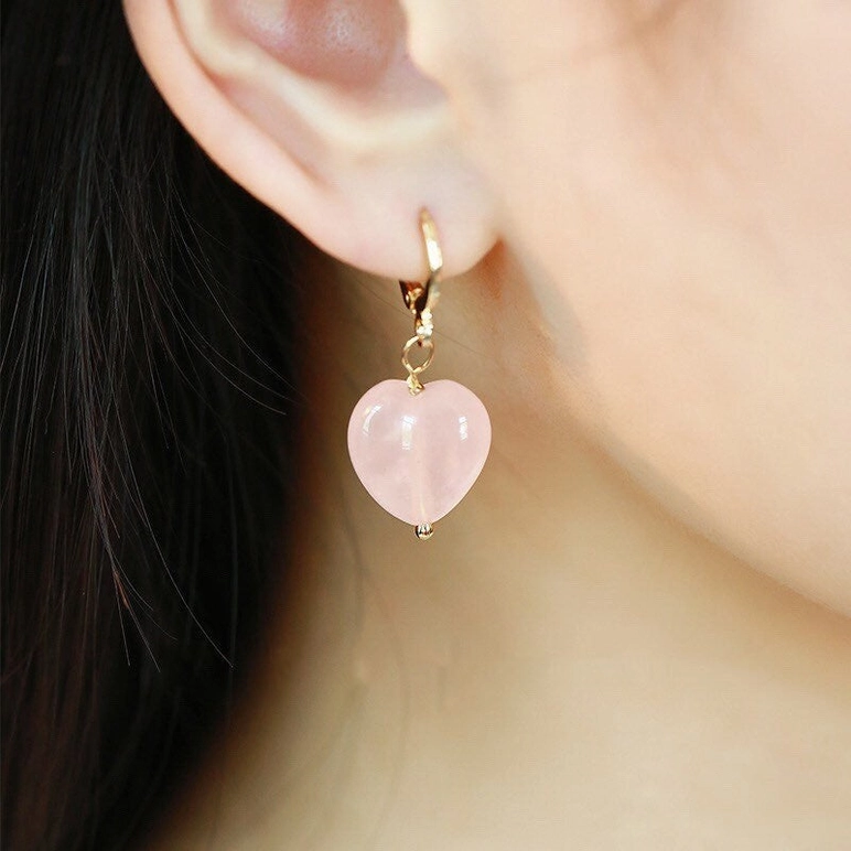 Mavis + Mel Rose Quartz Heart Earrings in 18K Gold Plated