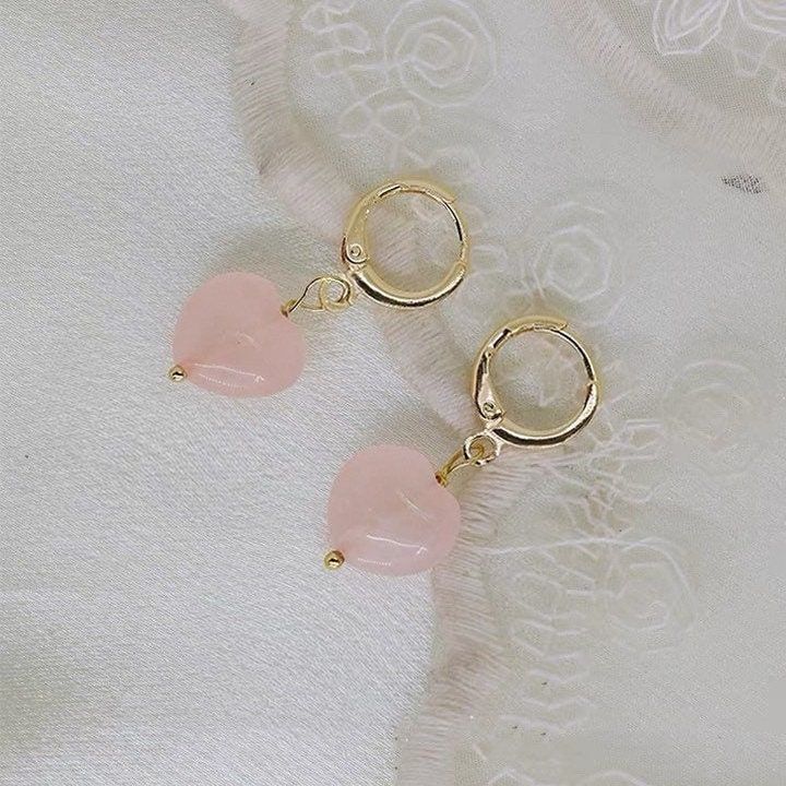 Mavis + Mel Rose Quartz Heart Earrings in 18K Gold Plated