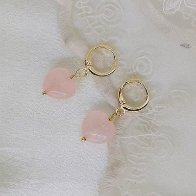 Mavis + Mel Rose Quartz Heart Earrings in 18K Gold Plated