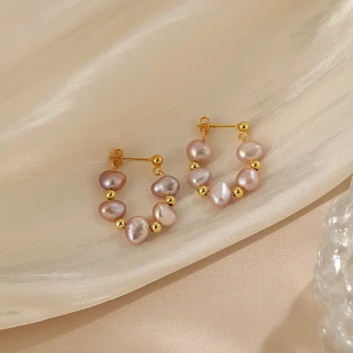 Mavis + Mel Purple Pearl Baroque Earrings in 18K Gold Plated