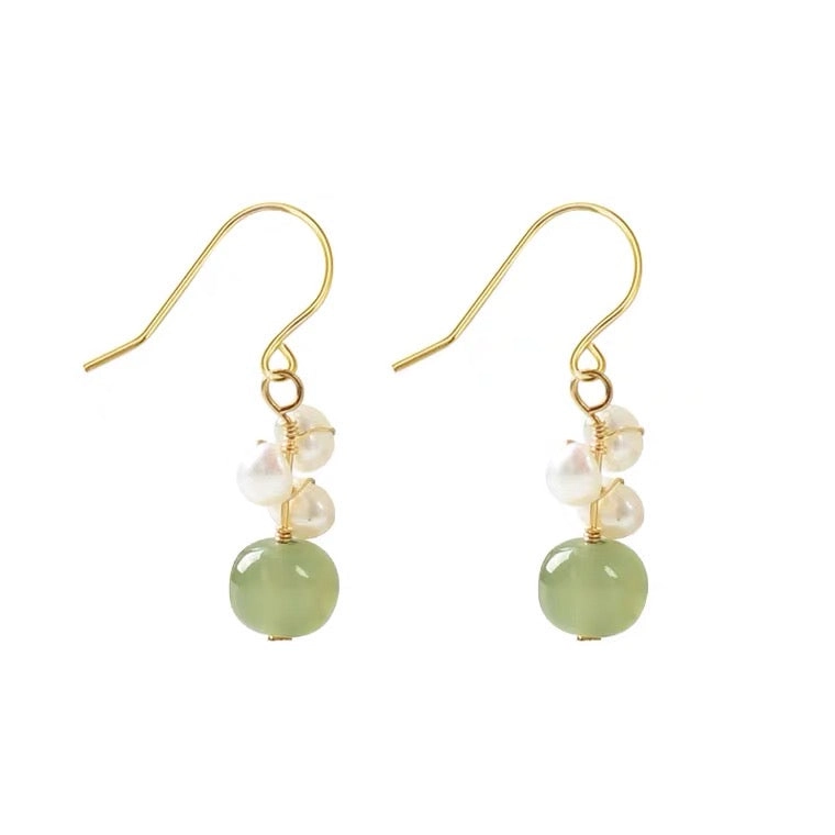 Mavis + Mel Freshwater Hetian Pearls and Jade Earrings in 18K Gold Plated