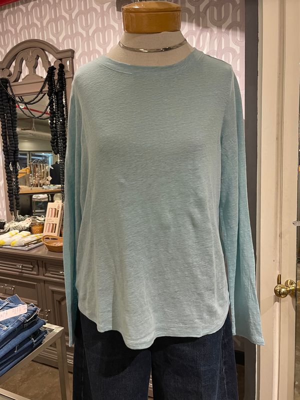 Eileen Fisher Organic Linen Jersey Crew Neck Long Sleeve Tee in Pool