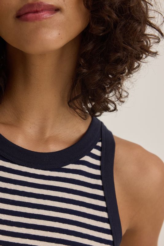 Velvet Lua Yarn Dye Jersey Stripe Tank in Navy