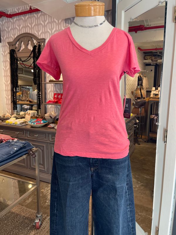 Velvet Lilith Cotton Slub V Neck Tee in Lady Slipper