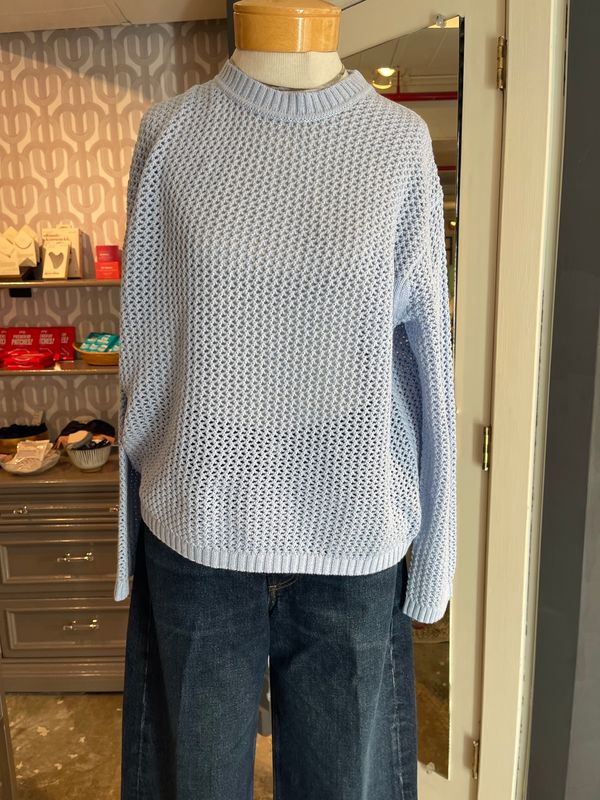 Velvet Kanan Cotton Cashmere Mesh Sweater in Sky Velvet Kanan Cotton Cashmere Mesh Sweater in Sky