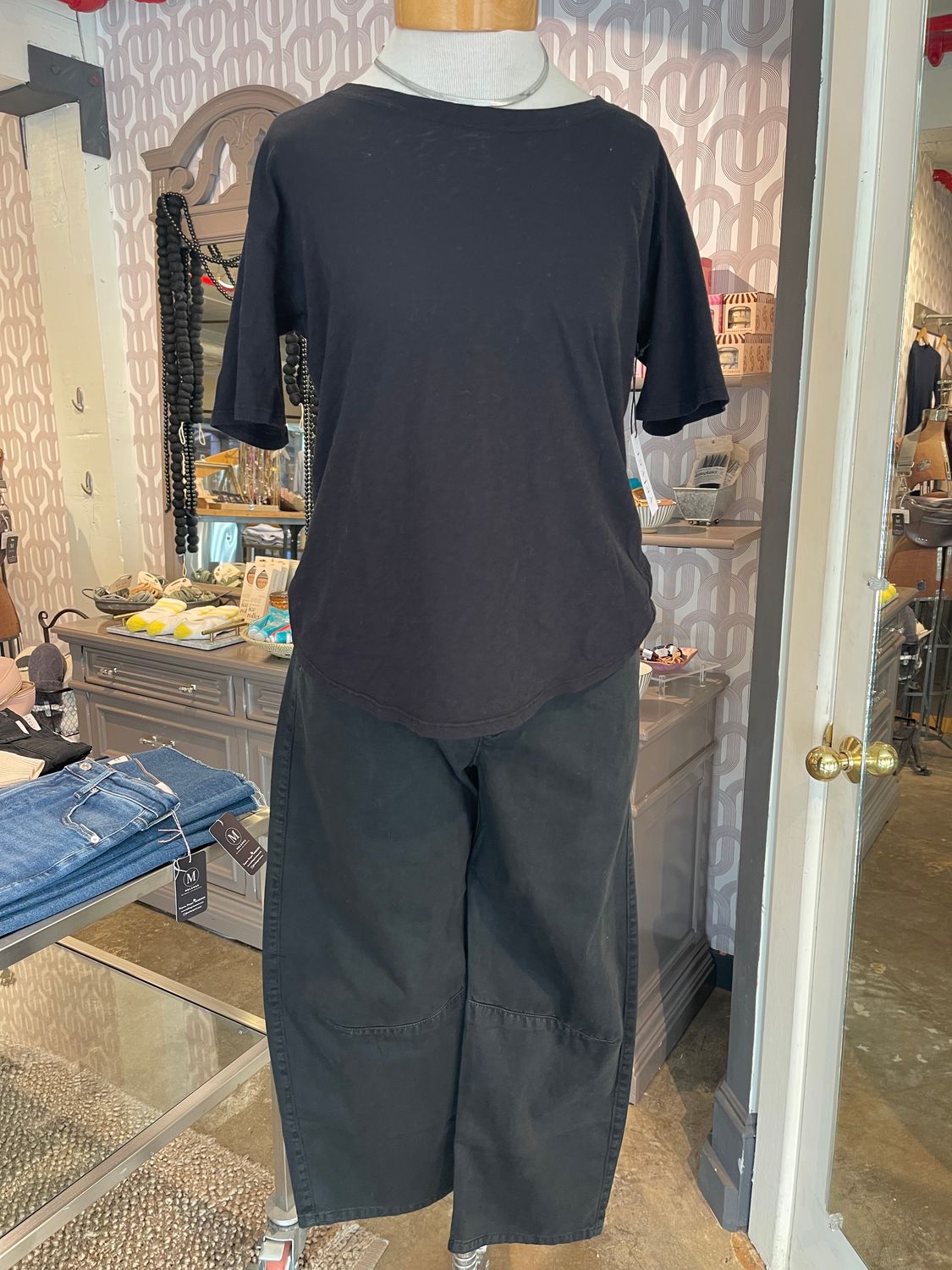 Velvet Tera Cotton Slub Crew Neck Tee in Black