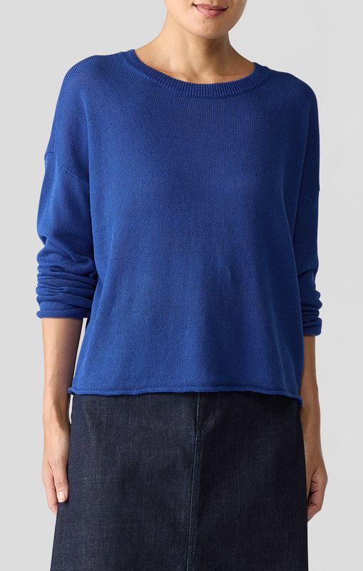 Eileen Fisher Organic Linen Cotton Cord Crew Neck Sweater in Lapis