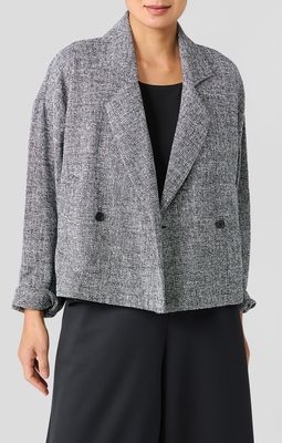 Eileen Fisher Cotton Tweed Notch Collar Short Blazer in Black/White