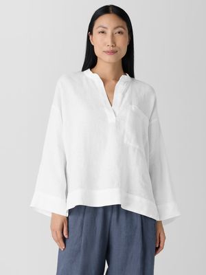 Eileen Fisher Organic Handkerchief Linen Mandarin Collar Pop Over in White