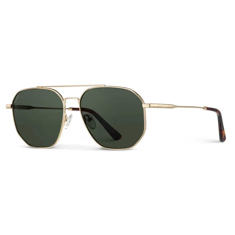 WMP Emmett Polarized Unisex Aviator Sunglasses in Gold Frame/Smoke Green Lens