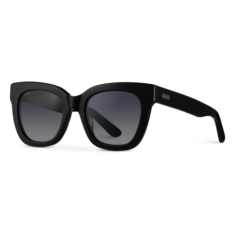 WMP Stormi Square Chunky Polarized Sunglasses in Glossy Black/Black Lens