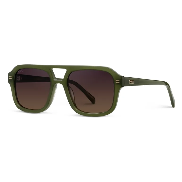 WMP Sydney Bold Retro Aviator Sunglasses in Olive Green/Sunset Gradient Lens