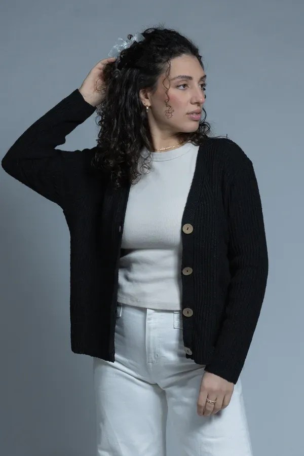 Avalin Ribbed Cardigan in Black