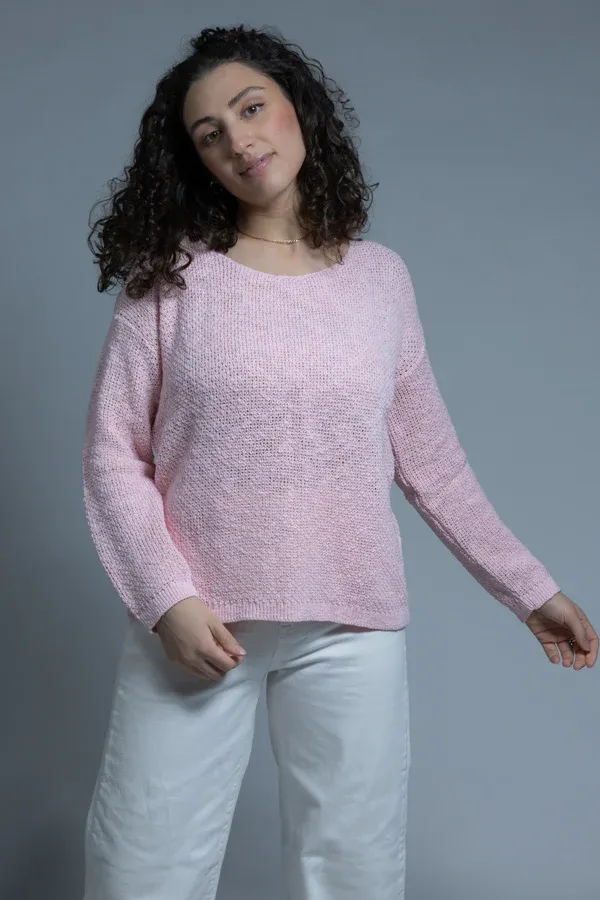 Avalin U Neck Jersey Rib Stitch Sweater in Coral