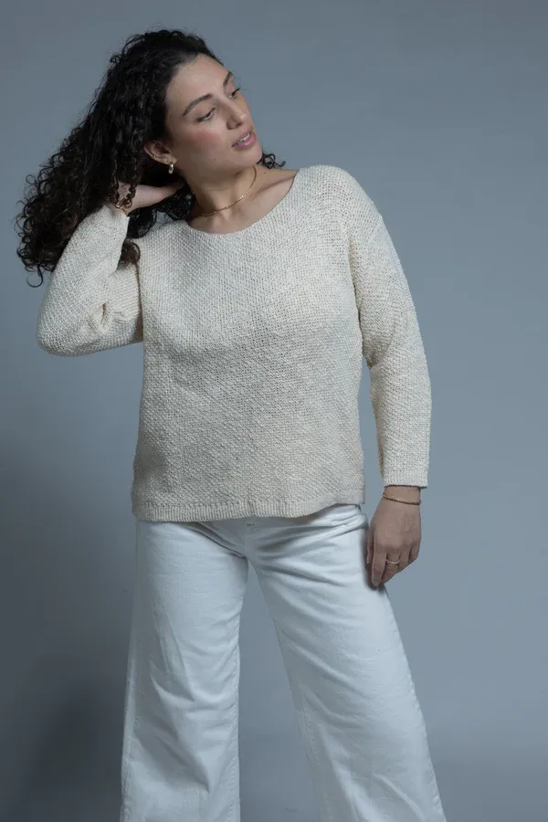 Avalin U Neck Jersey Rib Stitch Sweater in White