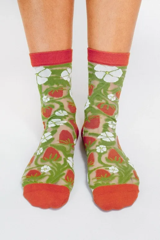 Tailored Union Strawberry Sheer Ankle Sock in Red