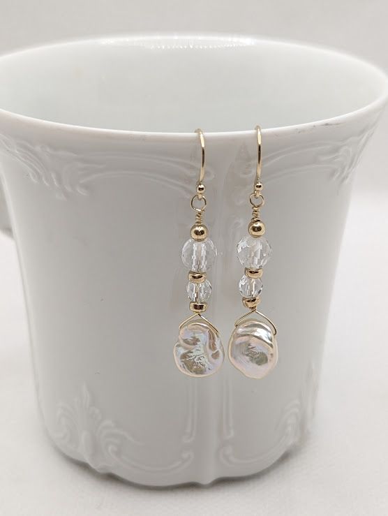 Perle Earrings in 14K Gold Fill, Freshwater Pearls, & Quartz - #21
