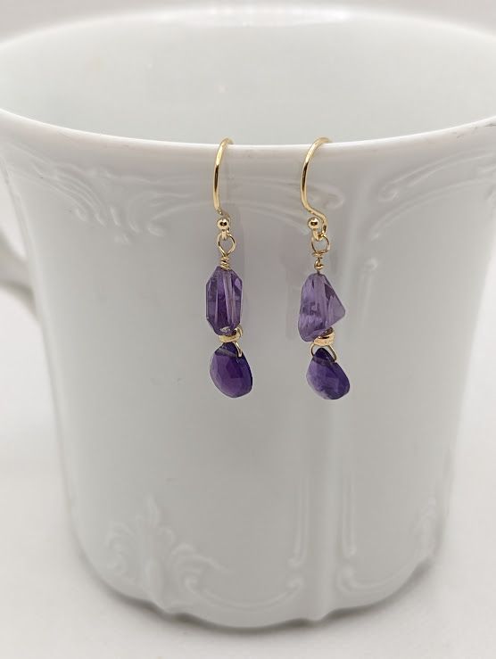Perle Earrings in 14K Gold Fill & Amethyst - #19 Perle Earrings in 14K Gold Fill & Amethyst - #19