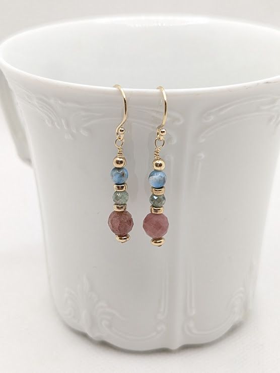 Perle Earrings in 14K Gold Fill, Tourmaline, Apatite & Larimar - #17