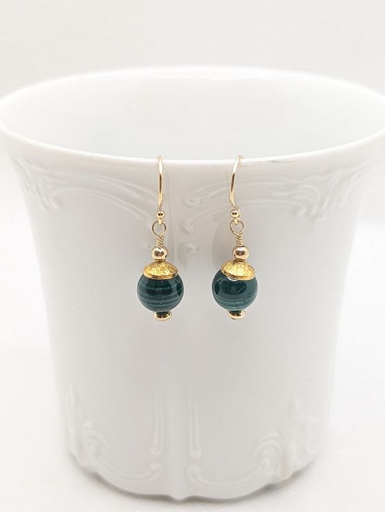 Perle Earrings in 14K Gold Fill & Malachite - #22