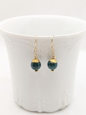 Perle Earrings in 14K Gold Fill & Malachite - #22 Perle Earrings in 14K Gold Fill & Malachite - #22