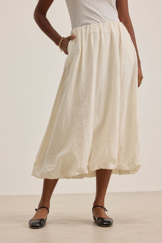 Velvet Rachelle Woven Bubble Hem Midi Skirt in Chalk